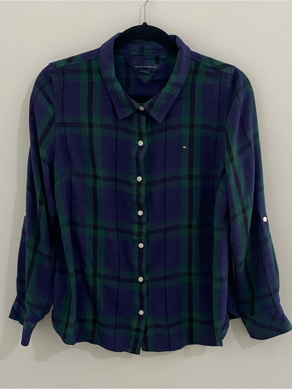 Tommy Hilfiger Blackwatch Plaid Button Down Shirt Women's XL